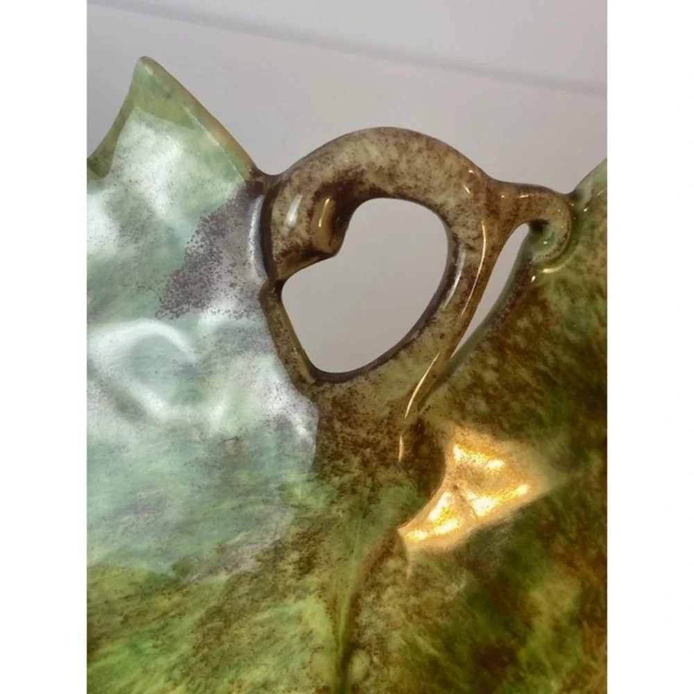 Mid Century Jamieson Ceramics Pottery Green Brown Drip Glaze Leaf Wall Pocket
